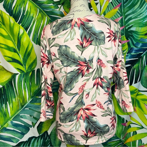 Karen Scott Small Classic Pink Green Floral 3/4 Sleeve Spring Cruise Coastal Tee - Picture 3 of 7